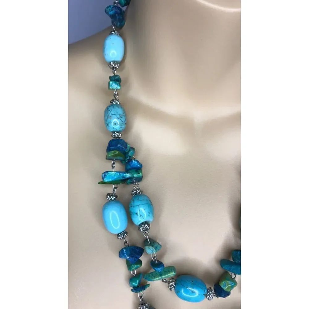 Turquoise Look Double Strand Necklace - Picture 3 of 6